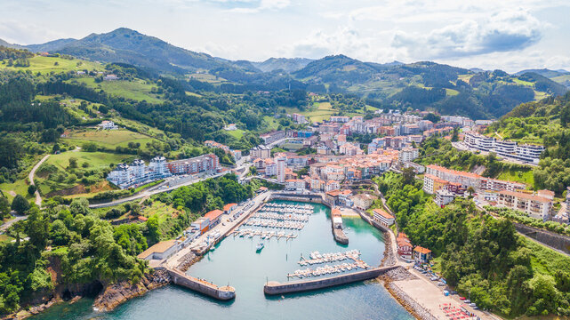 aerial view of mutriku basque maritime town, Spain