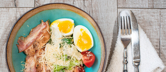 Caesar Salad with Bacon and Chicken Fillet