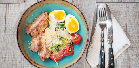 Caesar Salad with Bacon and Chicken Fillet
