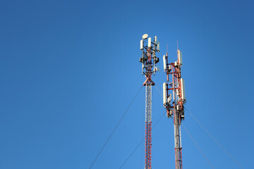 Telecommunications towers of 4G and 5G cellular communication. Cellular Node Station. Wireless...