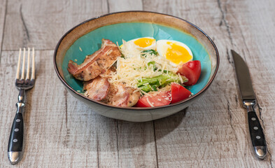 Caesar Salad with Bacon and Chicken Fillet