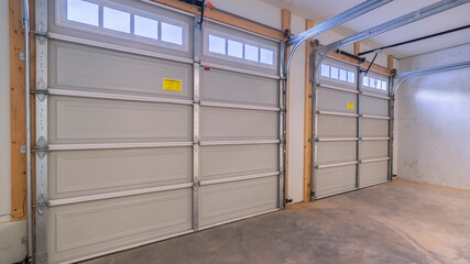 Panorama frame Inside an empty closed garage interior door