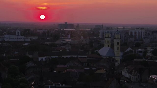 Historical Buildings Sunset City of Art nouveau Architecture Facade Aerial City Centre Town Square Oradea