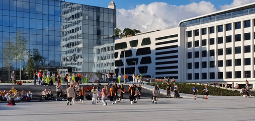 June 15, 2020 Unity Vienybes Square in the center of Kaunas. Lithuania, Europe. Public space for leisure and events