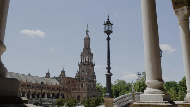 Seville's Plaza de España tower without people