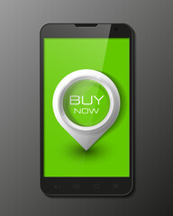 Fototapeta premium Smartphone, mobile phone isolated with pointers to buy now, realistic illustration.