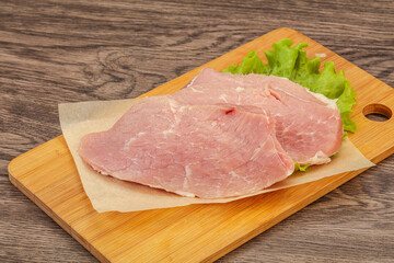 Raw pork steak for cooking