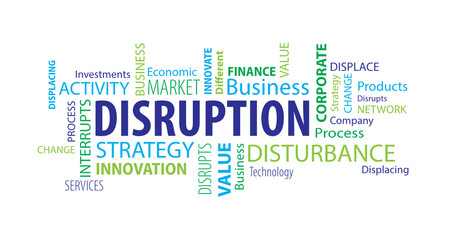 Disruption  Word Cloud on a Blue Background