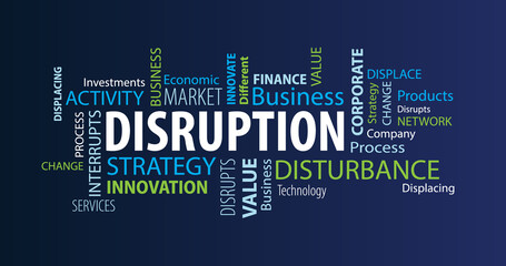 Obraz premium Disruption Word Cloud on a Blue Background