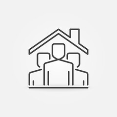 People under House Roof vector thin line Stay Home concept icon or design element