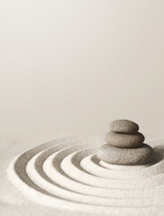 Japanse zen tuin meditatie steen, concentratie en ontspanning zand en rots voor harmonie en balans