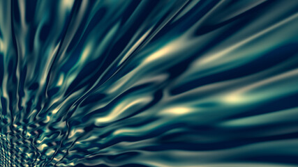 Liquid metallic surface. 3D abstract mercurial object. Fluid mercury swirl. Wavy organic smooth shape.