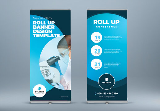 Blue Roll Up Layout with Gradient Circles 