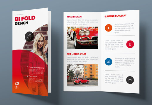 Red Bifold Brochure Layout with Circles
