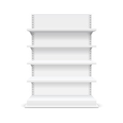 Realistic Detailed 3d White Blank Store Shelves Template Mockup. Vector