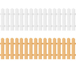 Realistic Detailed 3d White and Brown Wood Fence Set. Vector