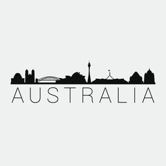 Obraz premium Australia Skyline Silhouette City. Design Vector. Famous Monuments Tourism Travel. Buildings Tour Landmark.