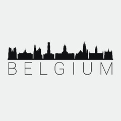 Belgium Skyline Silhouette City. Design Vector. Famous Monuments Tourism Travel. Buildings Tour Landmark.