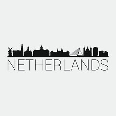 Obraz premium Netherlands Skyline Silhouette City. Design Vector. Famous Monuments Tourism Travel. Buildings Tour Landmark.