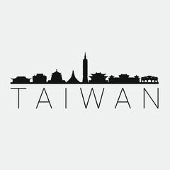 Obraz premium Taiwan Skyline Silhouette City. Design Vector. Famous Monuments Tourism Travel. Buildings Tour Landmark.