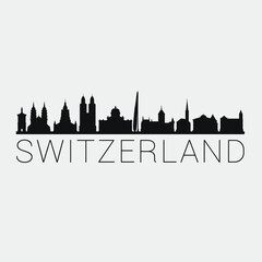 Fototapeta premium Switzerland Skyline Silhouette City. Design Vector. Famous Monuments Tourism Travel. Buildings Tour Landmark.