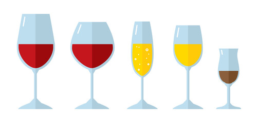 Set of wine glasses drawn in vector