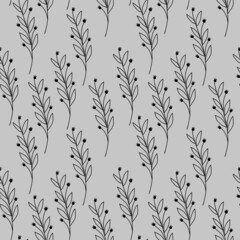 Vector seamless pattern with leaf, twig: black contur leaves for fabric, wallpaper, wrapping paper, textile, package