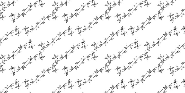 Vector seamless pattern with leaf, twig: black contur leaves for fabric, wallpaper, wrapping paper, textile, package, web design