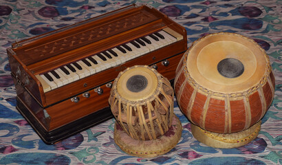 Tabla and Harmonium which is an Indian Traditional Classical Musical Instruments 