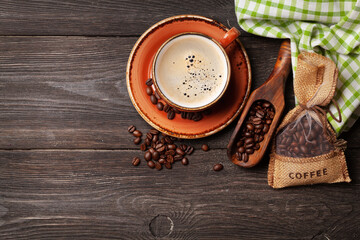 Fototapeta na wymiar Espresso coffee and roasted coffee beans