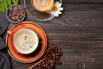 Obraz na płótnie Canvas Herbal tea and espresso coffee