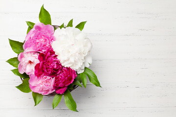 Colorful pink, white and purple peony flowers