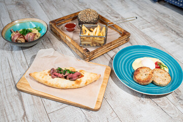 Several different tasty dishes, healthy and unhealthy