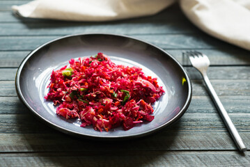 beetroot salad with greens and cabbage