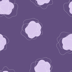 Pink decorative flowers with white lines. Seamless pattern on a lilac background