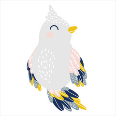 Poster with bird Hand-drawn stylized simple flat bird on the white background. Vector llustration