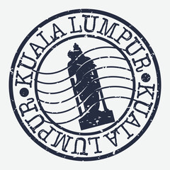 Kuala Lumpur Malaysia Stamp Postal. Silhouette Seal. Passport Round Design. Vector Icon. Design Retro Travel. National Symbol.