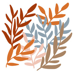 Abstract collage with plant. Flat illustration with tropical leaves. Hand-drawn stylized leaves. Botanical illustration