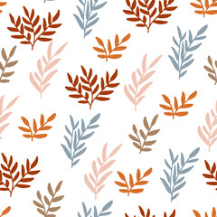 Pattern with tropical leaves. Hand-drawn stylized leaves. Botanical illustration