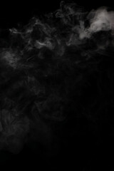 A stream of white smoke on a black background mixes randomly creating bizarre swirl patterns