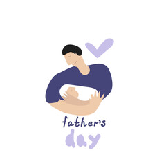 Young father holds a newborn baby in his arms. father's day. Joint birth and sleep.