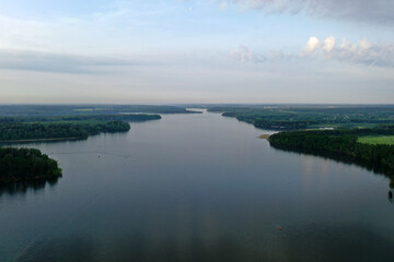 Fototapeta na wymiar panoramic view of the river at sunset taken from a drone