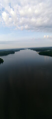 panoramic view of the river at sunset taken from a drone