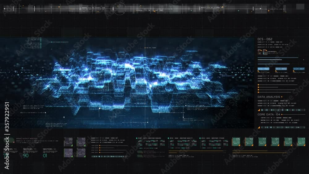 Aufkleber Futuristic head up display holographic city digitally generated image virtual reality matrix particles in cyber space background environment