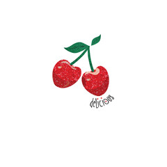 glitter cherry leaf delicious vector illustration line fruit 