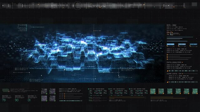 Futuristic head up display holographic city digitally generated image virtual reality matrix particles in cyber space background environment