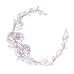 Floral Frame. Wreath with stylized flowers. Rose, peony flowers.
