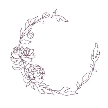 recommend clip art: Floral Frame. Wreath with stylized flowers. Rose, peony flowers.