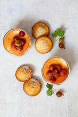 Gooseberry posset and sweet almond cakes