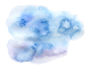 Watercolor blue blot isolated on white background. Hand painted bright paint